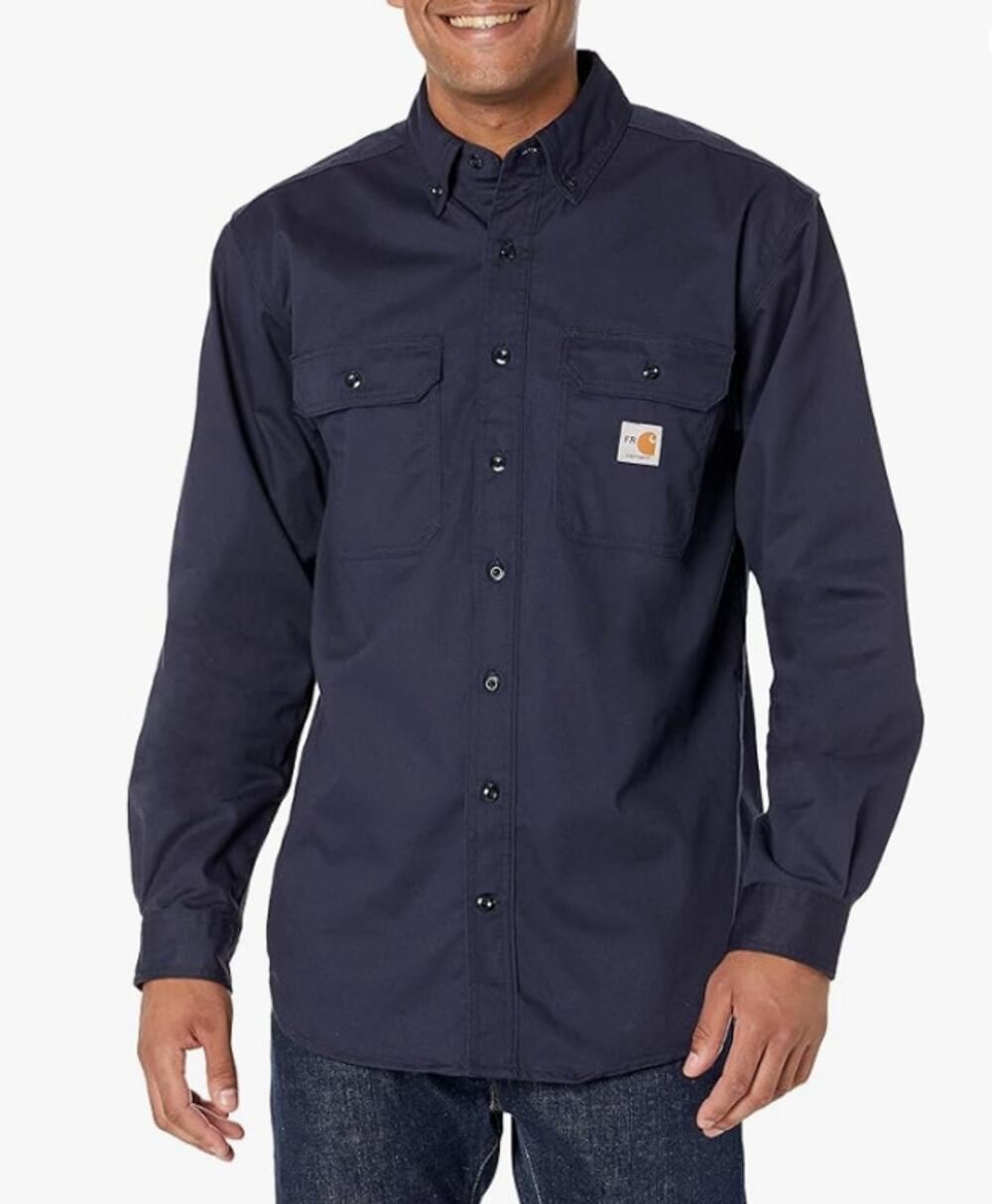 CARHARTT Men's FR Loose Midweight Twill Shirt Medium Navy Blue Long Sleeve NWT